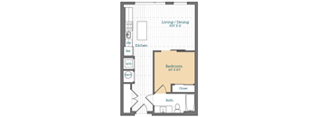 a floor plan of a small house with a kitchen and a living room