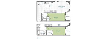 a floor plan of an apartment with two bedrooms and two bathrooms