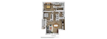 a stylized floor plan of a 1 bedroom apartment