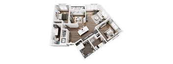 A floor plan of a two-bedroom apartment with dimensions.