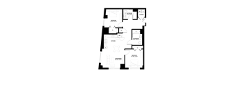 A floor plan of a house with a kitchen, living room, and two bedrooms.