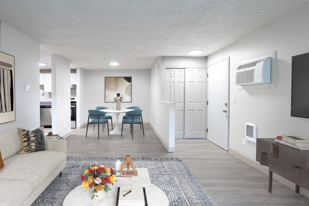 Living room and dining room with a couch and a table at Veri at Timberhill, Corvallis, 97330