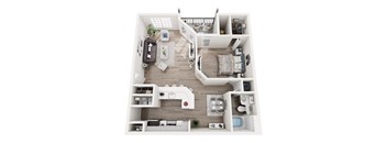 a stylized floor plan of a 1 bedroom192 sq ft house