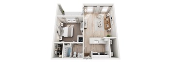 A diagram of a house showing the layout of the bathroom and kitchen.