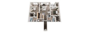 A floor plan of a house with a kitchen, living room, and bathroom.