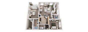 A top-down view of a small apartment layout with labeled rooms.