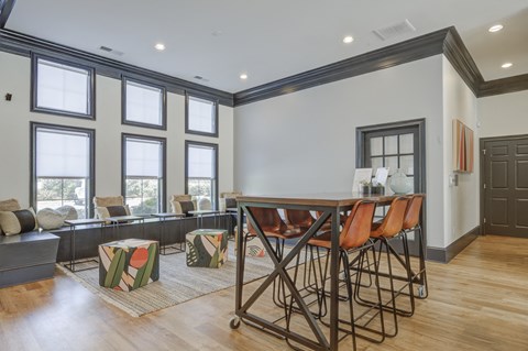 clubhouse lounge area hightop table with stools  at Vista Commons Apartments, Columbia, 29201