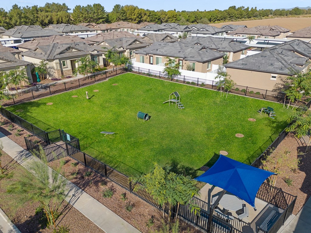 an aerial view of a large green bark park