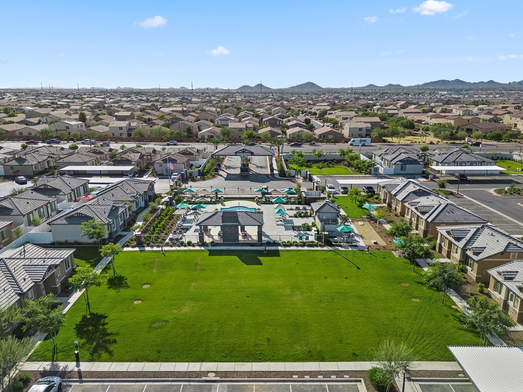 an aerial view of outdoor pool area