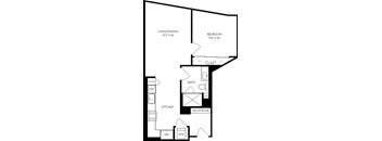 a floor plan of a small house with a kitchen and a living room