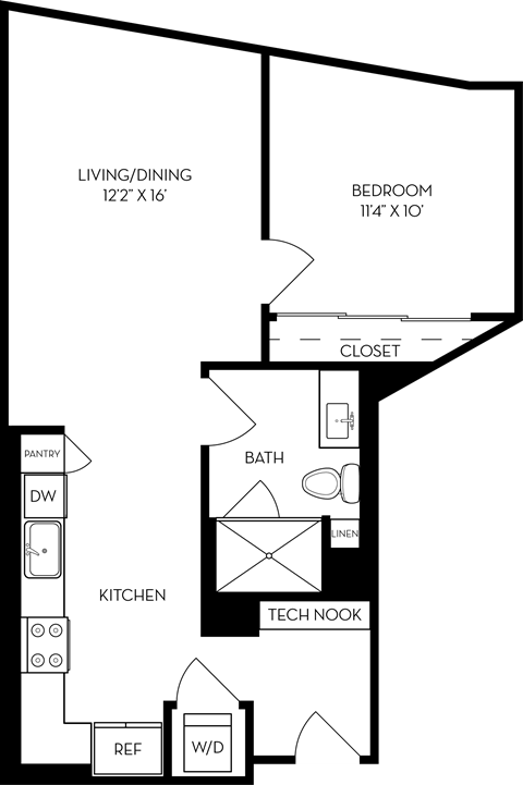 a floor plan of a small house with a kitchen and a living room