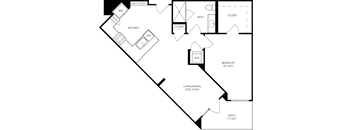 a blueprint of a floor plan of a house with a bedroom and a living room