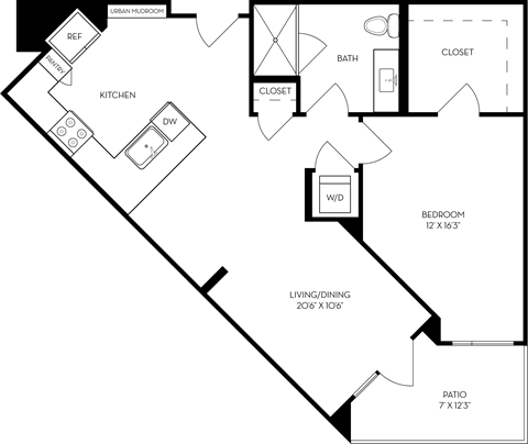 a blueprint of a floor plan of a house with a bedroom and a living room