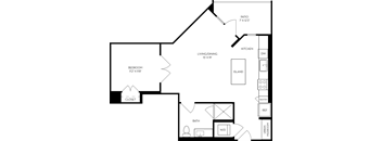the floor plan of a small apartment with a bedroom and a living room