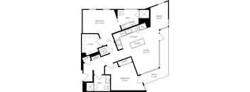 a floor plan of a house with bedrooms and a large kitchen