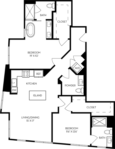 floor plan of the first level of a two story house with a courtyard