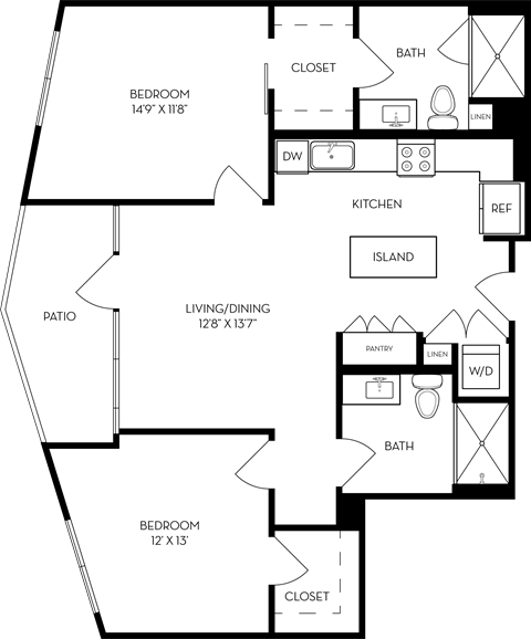 a floor plan of a house with a large kitchen and a living room