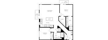 a floor plan of a house with three bedrooms and a living room