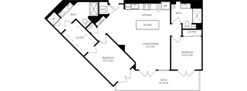 a floor plan of a house with two bedrooms and a living room and a kitchen