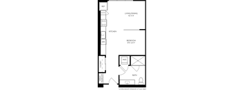 a floor plan of a small house with a kitchen and a living room