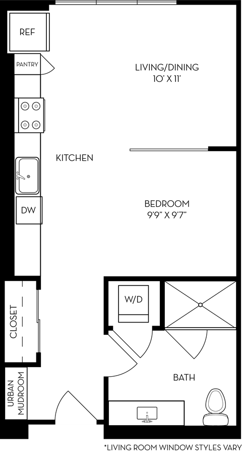 a floor plan of a small house with a kitchen and a living room