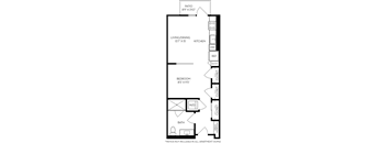 a floor plan of a small house with a bathroom and a bedroom