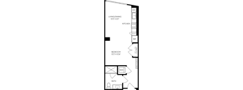 a floor plan of a small house with a kitchen and a living room