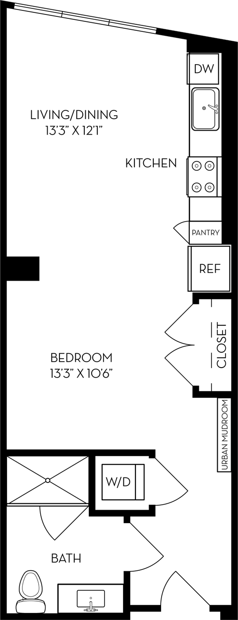 a floor plan of a small house with a kitchen and a living room