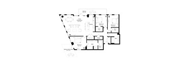A black and white image of a house floor plan.