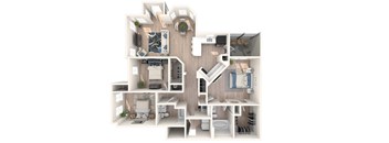 A 3D floor plan of a house showing all the rooms and their layout.