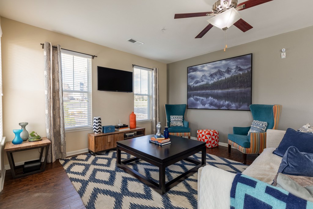 a living room with a couch and a coffee table