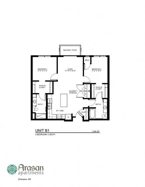 a floor plan of unit b1 of the aspen apartments