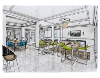 Sketch rendering clubroom tables and seating - Photo Gallery 3