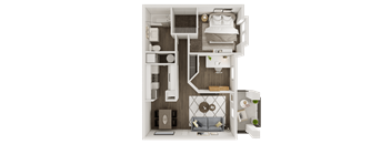 a floor plan of a bedroom with a bed and a bathroom