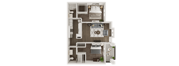 a floor plan of a bedroom with a bed and a bathroom
