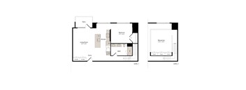 A floor plan of a two level home with a living room, bedrooms, bathrooms, and storage.