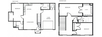 a floor plan of a house with three bedrooms and two bathrooms