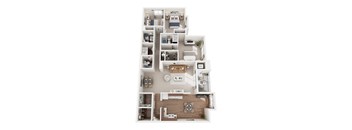 A floor plan of a house with a kitchen, living room, and two bedrooms.