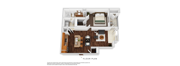 A floor plan of a property including a kitchen, living room, dining area, and two bedrooms.