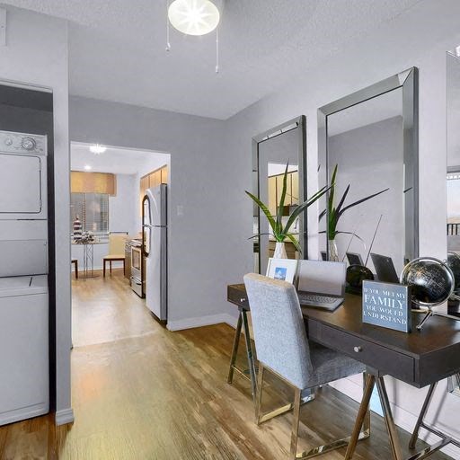 desk and washer and dryer at Alvista Nine Mile, North Carolina, 28803