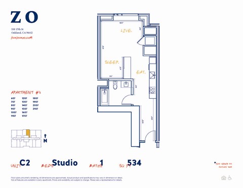 C2 607 sf Floor Plan