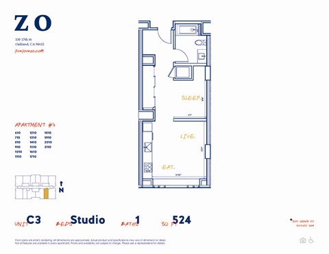C3 610 sf Floor Plan