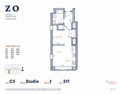 C5 604 sf Floor Plan