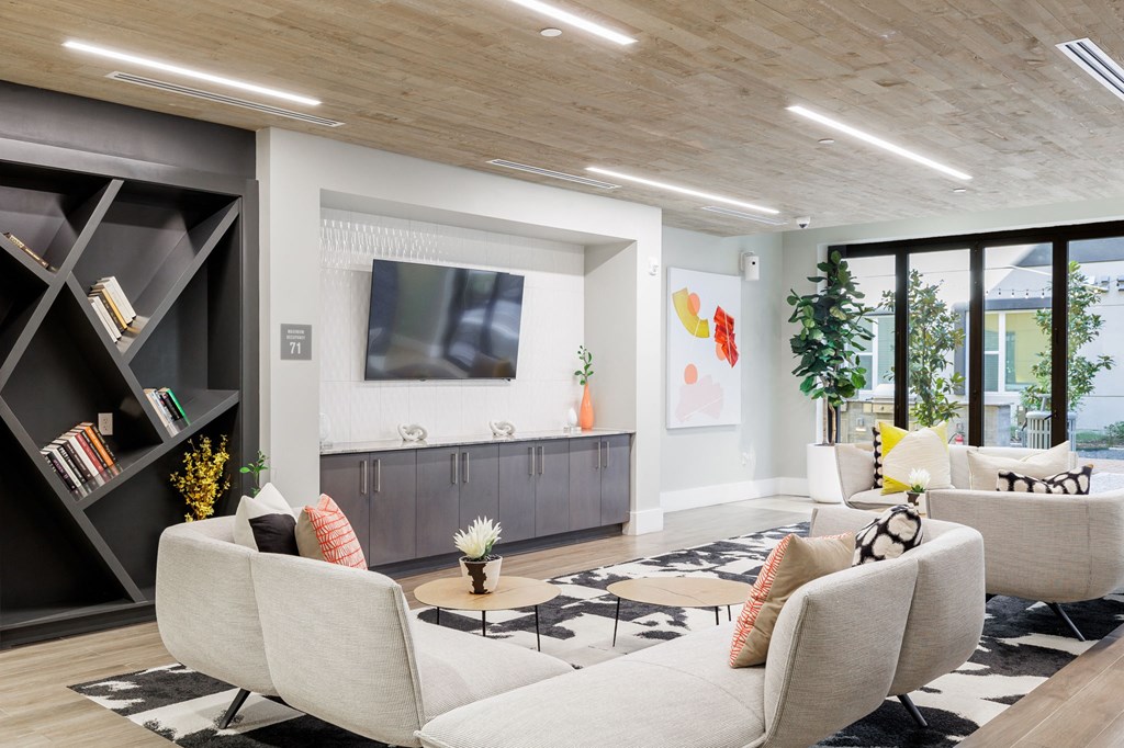 a living room with couches and a tv