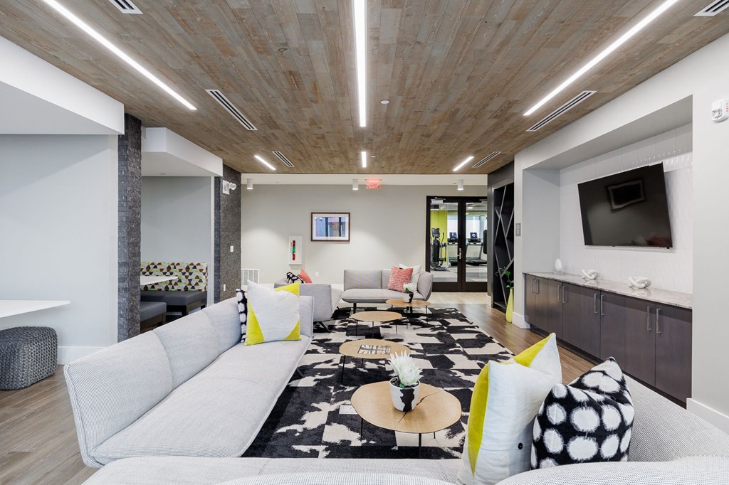 a living room with a couch and a television