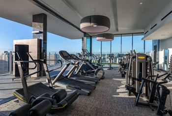 24-hour fitness center with an outdoor fitness terrace and cutting-edge equipment  at Stanza Little Italy, San Diego