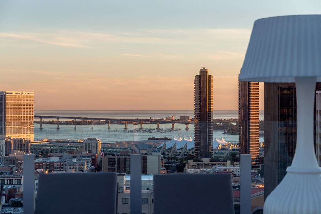 a view of the san diego skyline at dusk at Stanza Little Italy, California