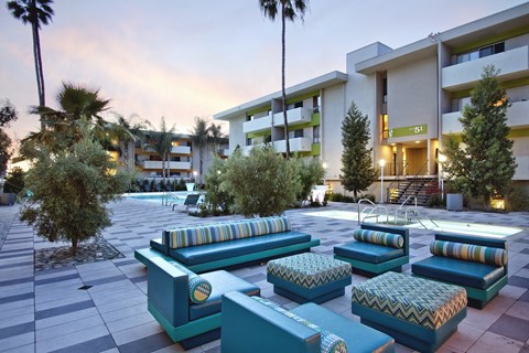 Outdoor courtyard with fire pit at The Chadwick, California