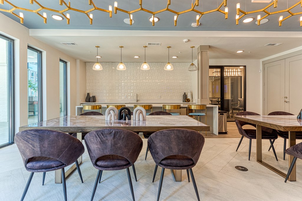 Modern resident lounge with fully equipped kitchen