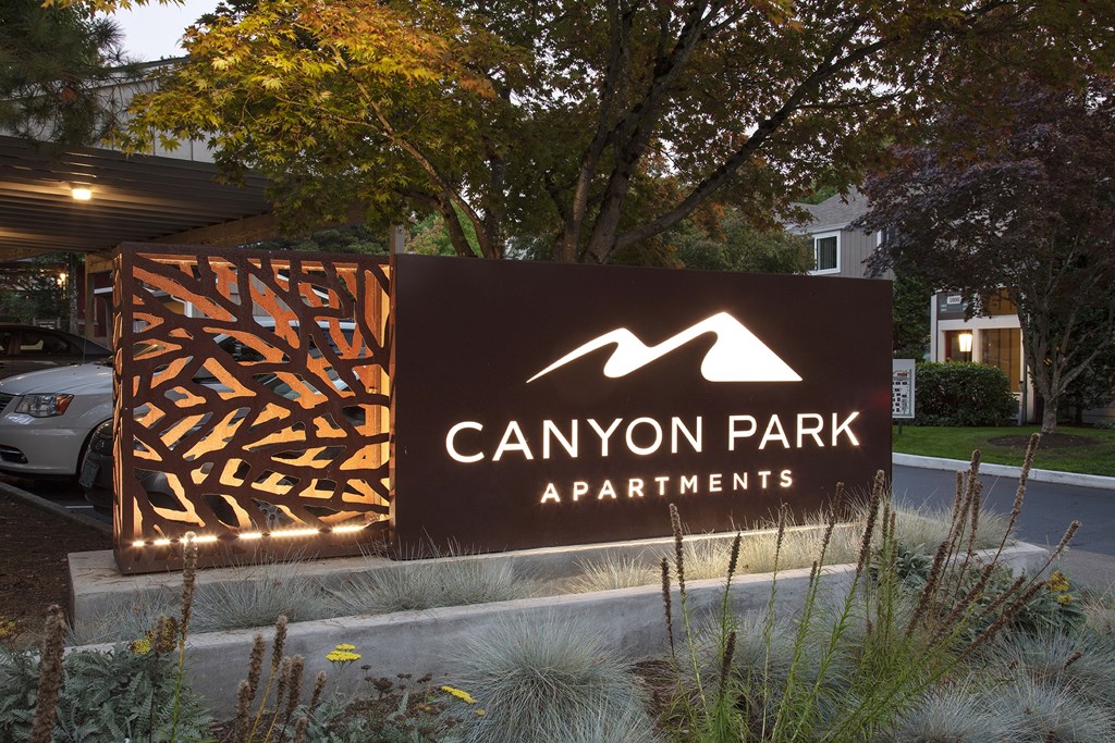 Outdoor Sign at Canyon Park Apartments, Beaverton